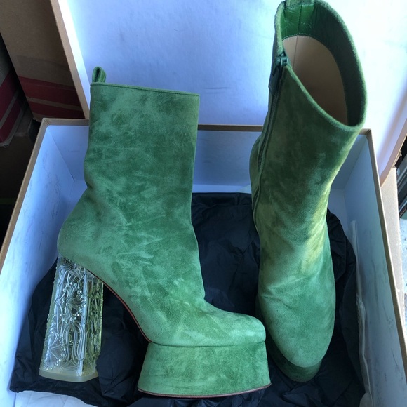 FINAL SALE Christian Louboutin green suede crystal Izamayaz platform boot 39 8.5 - Picture 2 of 4